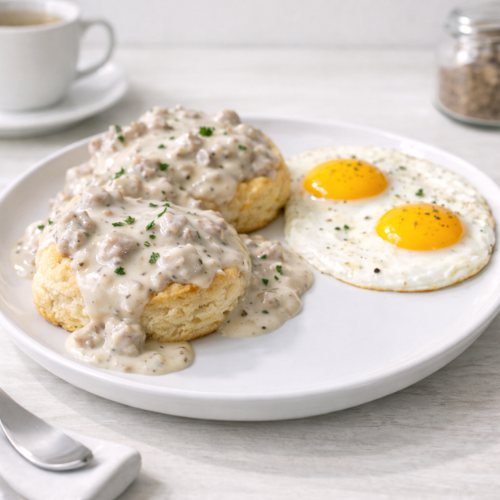 Biscuits and Turkey Sausage Gravy with Eggs first watch menu